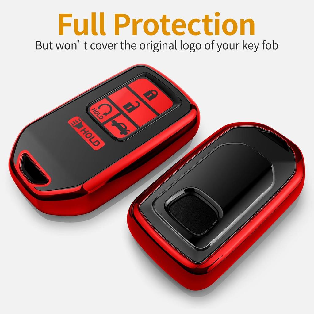 Sindeda For Honda Key Fob Cover With Leather Keychain,Soft TPU Full Cover Protection,Key Fob Case Compatible Honda Accord Civic CRV Pilot Odyssey