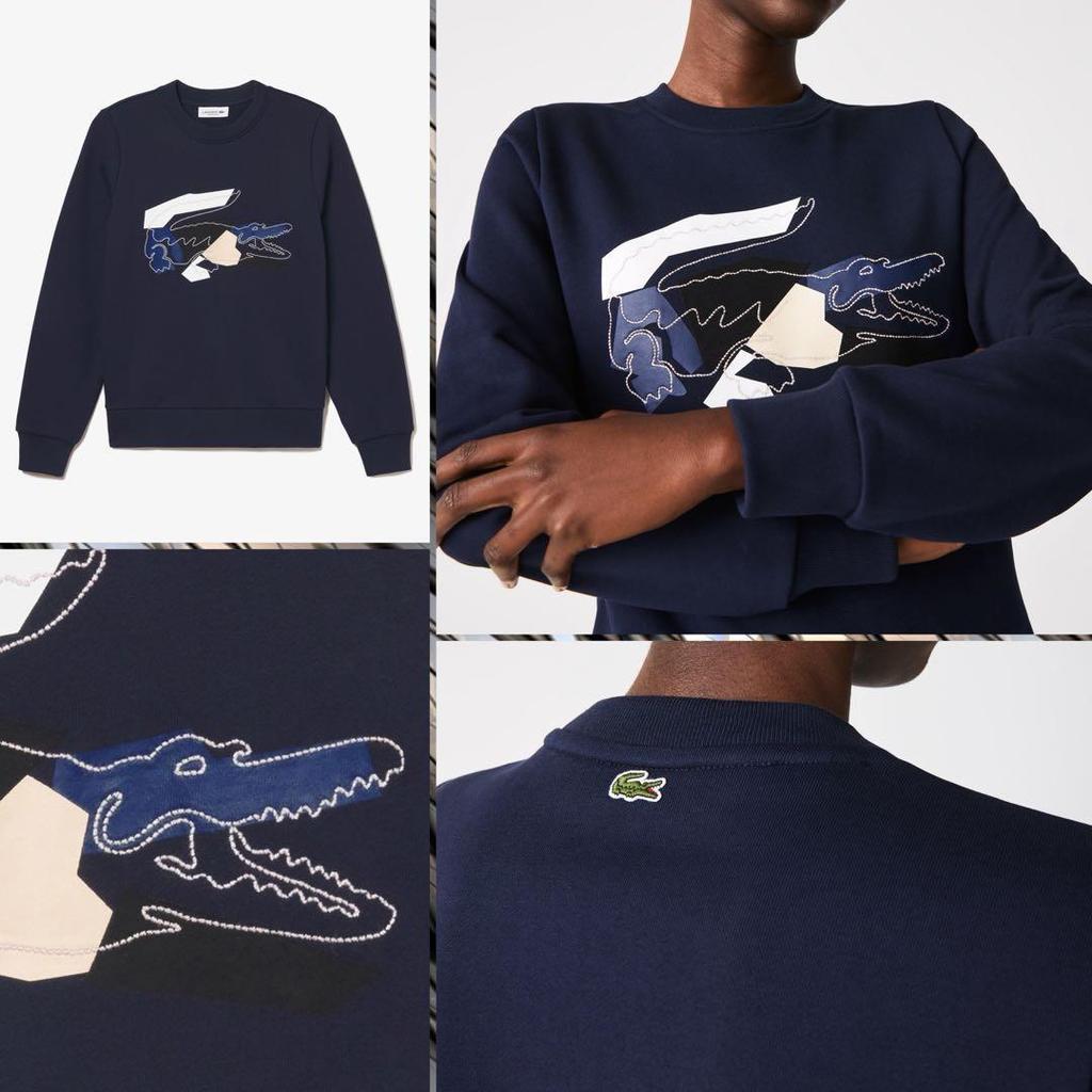 Used LACOSTE 22SS Stitch & Print Crocodile Sweatshirt Navy M