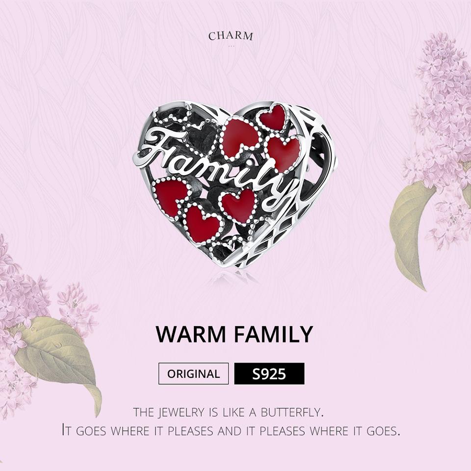 WOSTU 925 Sterling Silver Warm Family Klasické kouzelné korálky ve tvaru srdce pro ženy jako dárek k festivalu