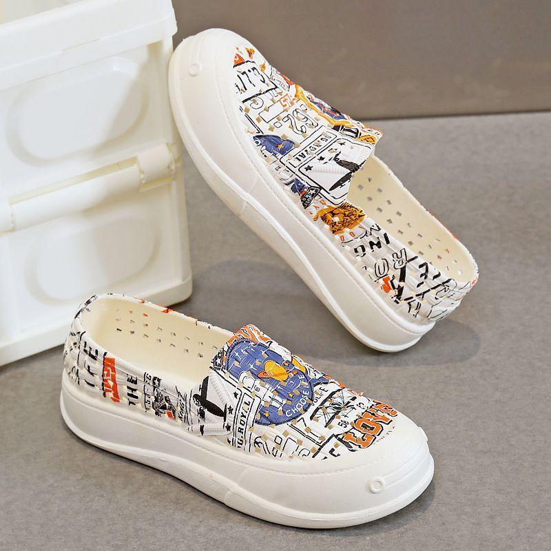 Cute Cartoon Patterns Women Sandals Round Toe Shoes Anti Slip Waterproof Outdoor Thick Soft Flat Shoes