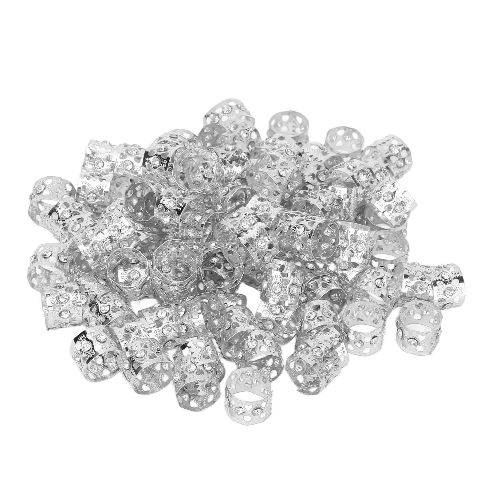 100Pcs Dreadlocks Beads Sparkling Rhinestone Fashionable Hair Braiding Rings for Hair Decoration