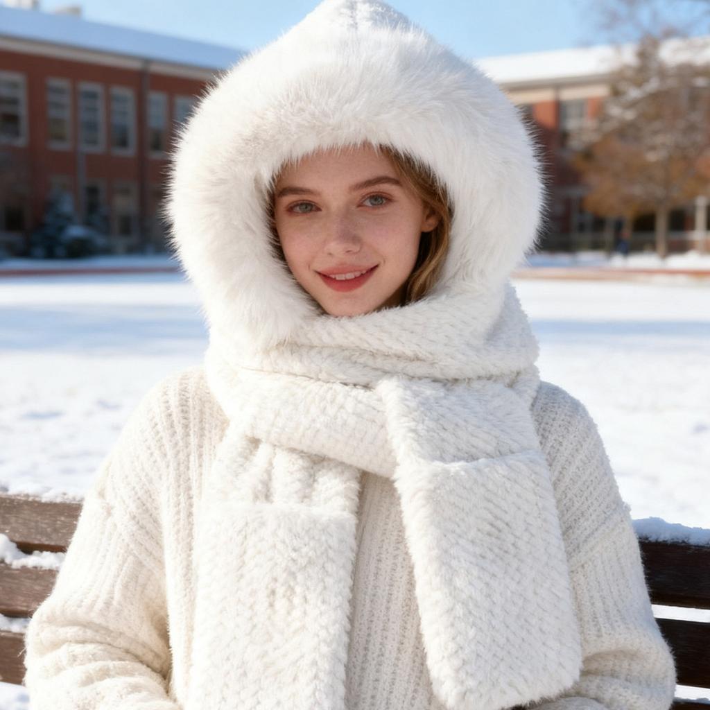 Women's Scarf Hat Set, Winter Scarf, Windproof, -Lined, Cute Hat Scarf, Gloves