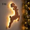 Seasonal Interior Wall Lighting LED Reindeer Decoration, 3D Light-Up Wooden Christmas Glow Silhouette Lights, Warm Backlit Lighted Art Peel And Stick
