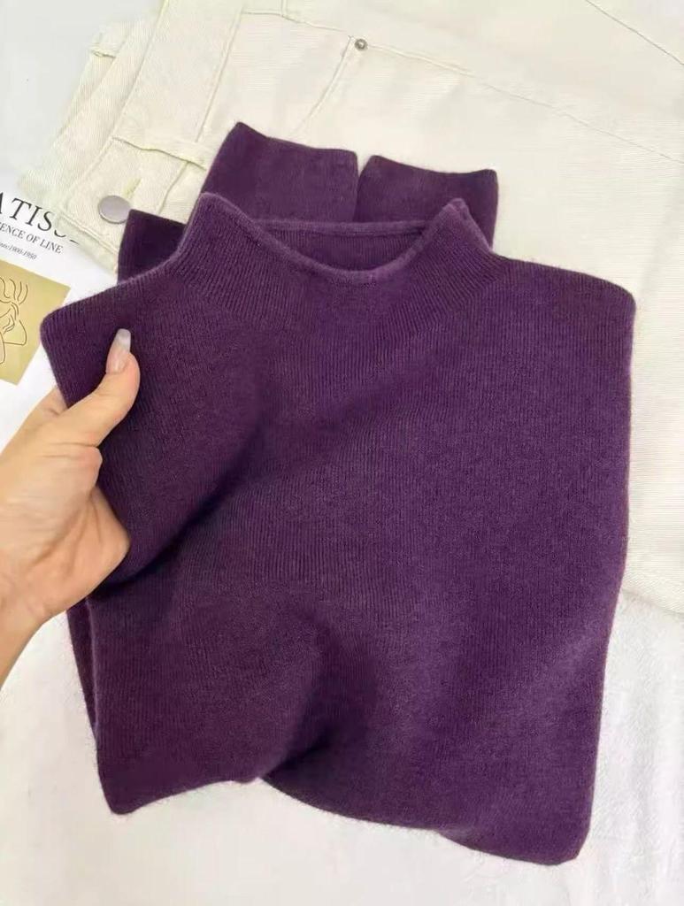 2024 Slimming Grape Purple Semi-Turtleneck Long-Sleeve Knit Top