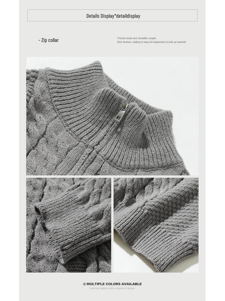 2026 Korean-Style Half-Zip Knit Sweater: Solid Color, Half-High Collar, Casual Autumn/Winter Youth Fashion.