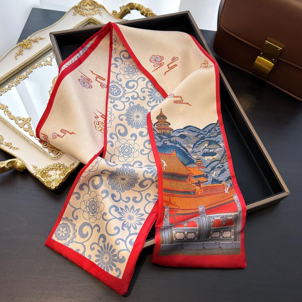 Floral Print 12*145cm Long Ribbon Silk Scarf Women Neck Scarves Headband Female Skinny Neckerchief Hair Band Neck Tie Bag Ribbon