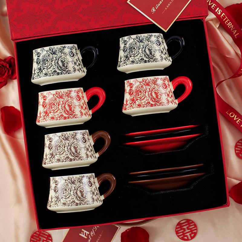 Rose Yan Yu Ceramic Coffee & Tea Cup Set with Saucer - High-End Gift Box Edition