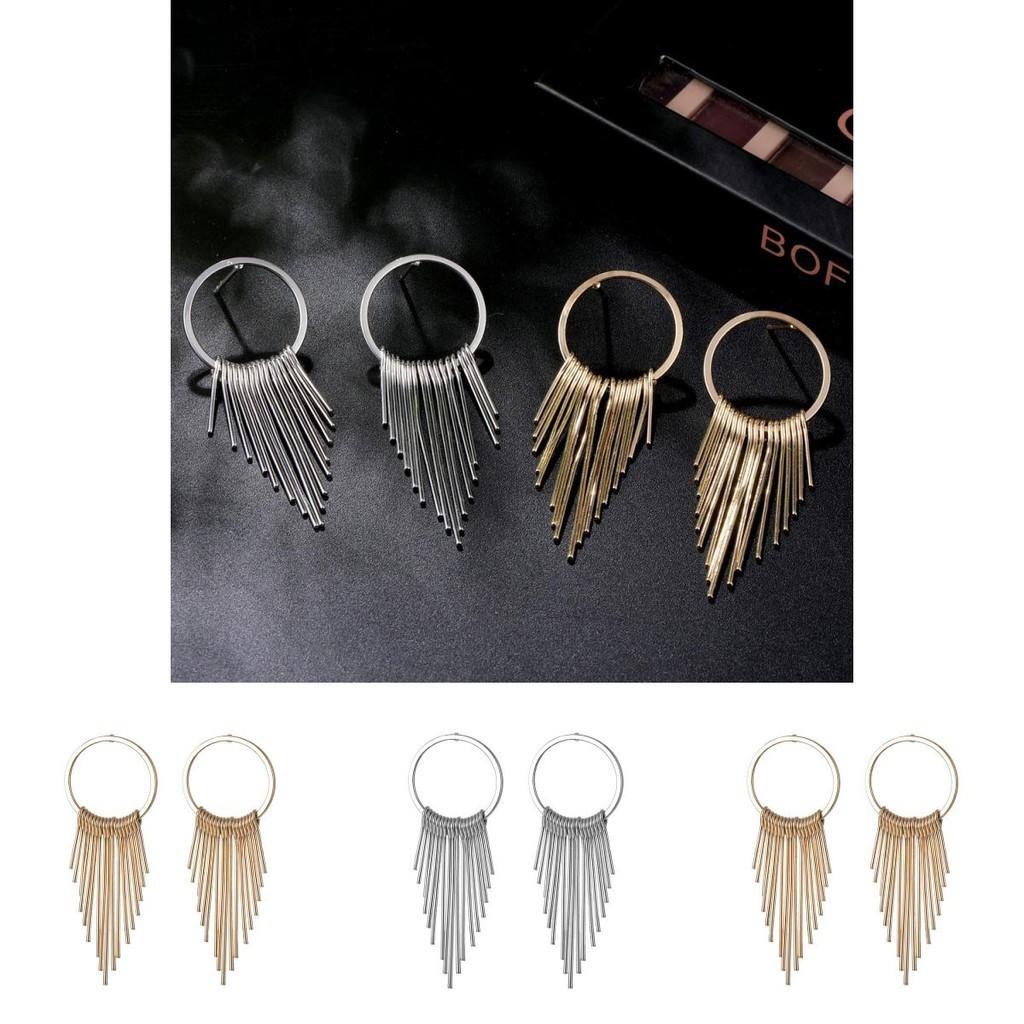 Trendy Western Style Alloy Tassel Dangle Earrings Golden And Silver Colors