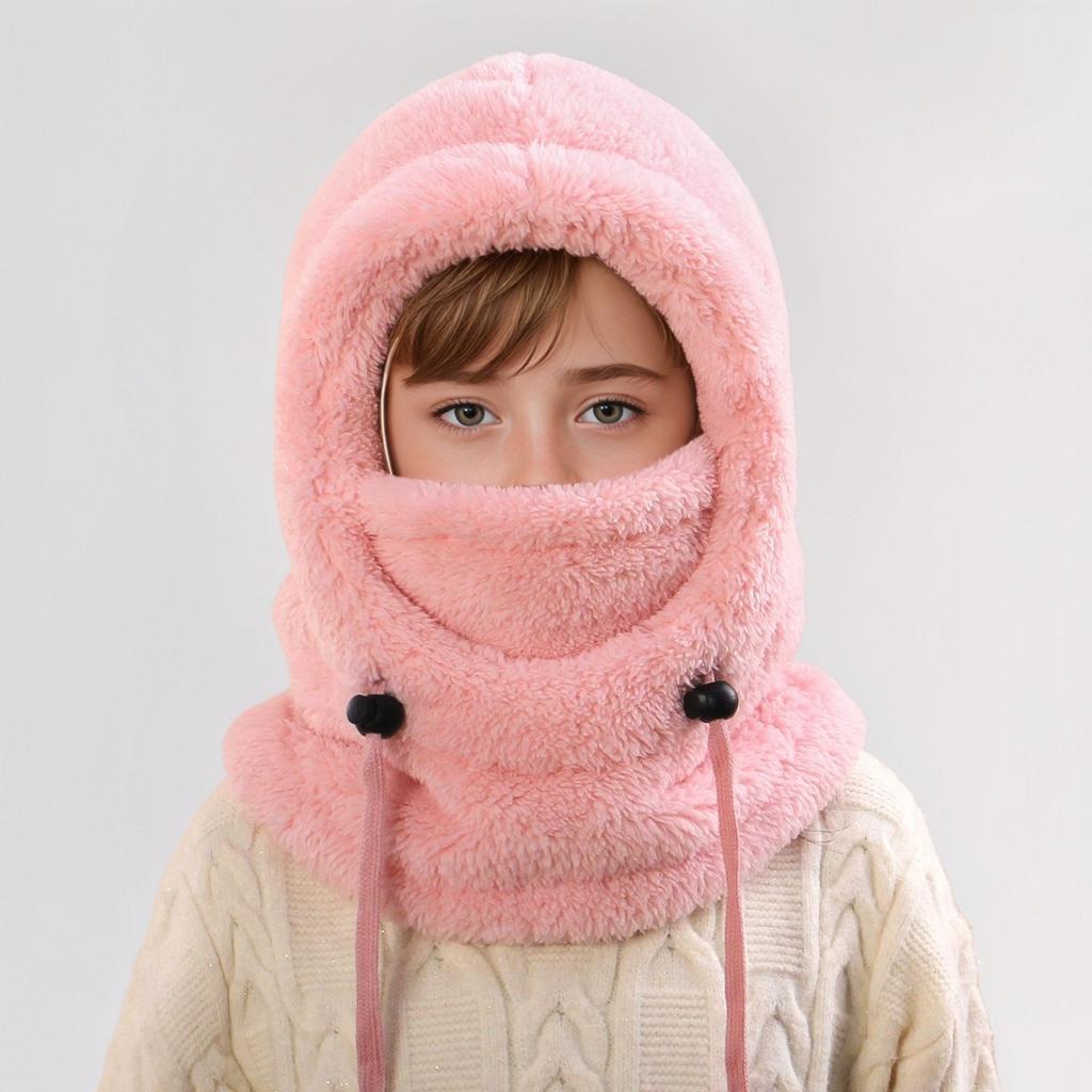 Pălărie de iarnă pentru copii, șapcă de ciclism rezistentă la vânt în aer liber, pentru copii, băiat, fată, culoare solidă, groasă, caldă, cu glugă