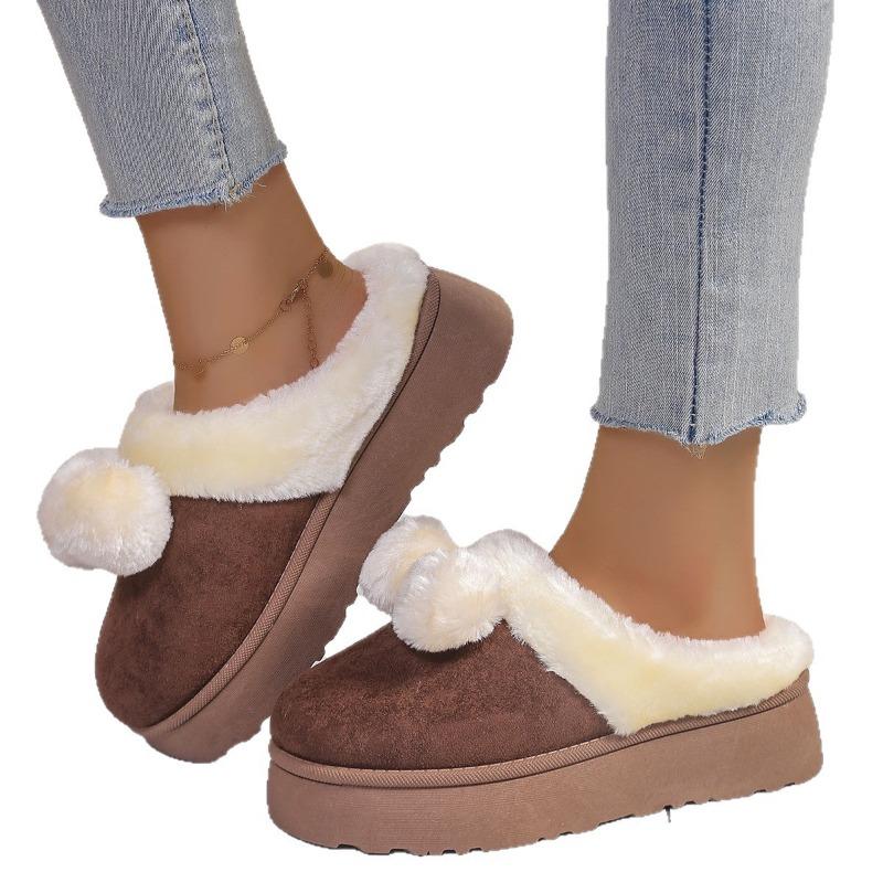 Autumn and Winter New Cotton Slippers Women's Thick-soled Comfortable Home Couple Wear Wool Shoes To Keep Warm Half a Pack of Snow Boots Women
