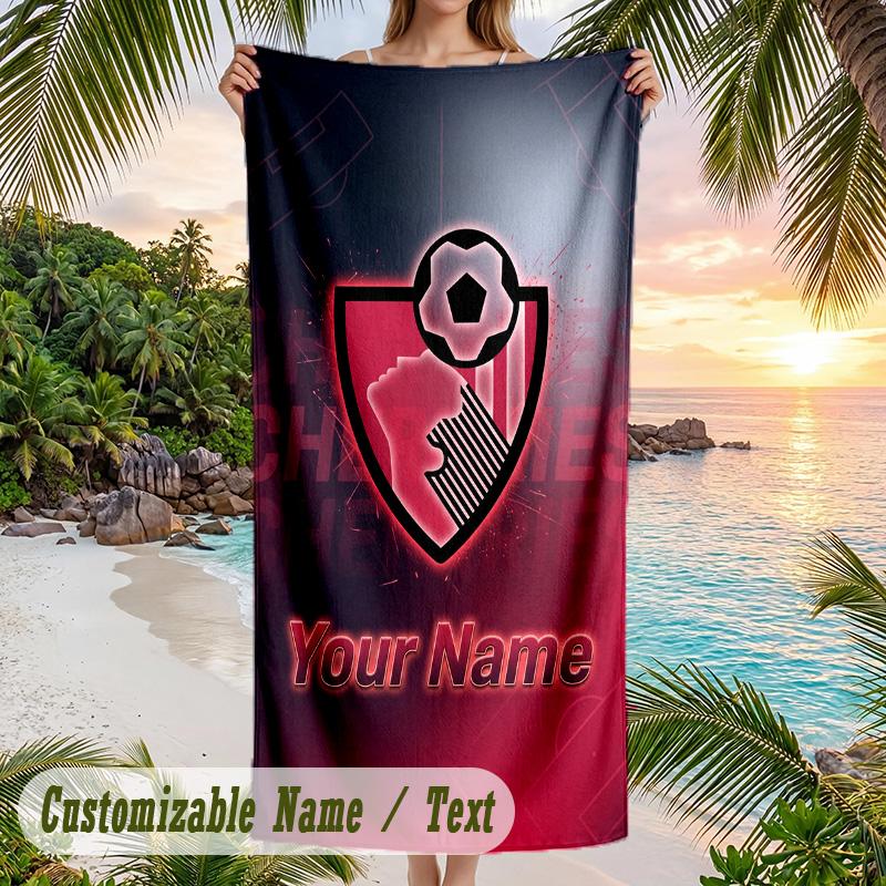 Beach Towel Bournemouth Football Print Custom Name Text Soft Towel for Swimming Pool