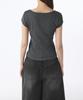 MUSINSA STANDARD WOMAN Women'S Pointel Square Neck Cap Sleeve T-Shirt [Dark Gray]