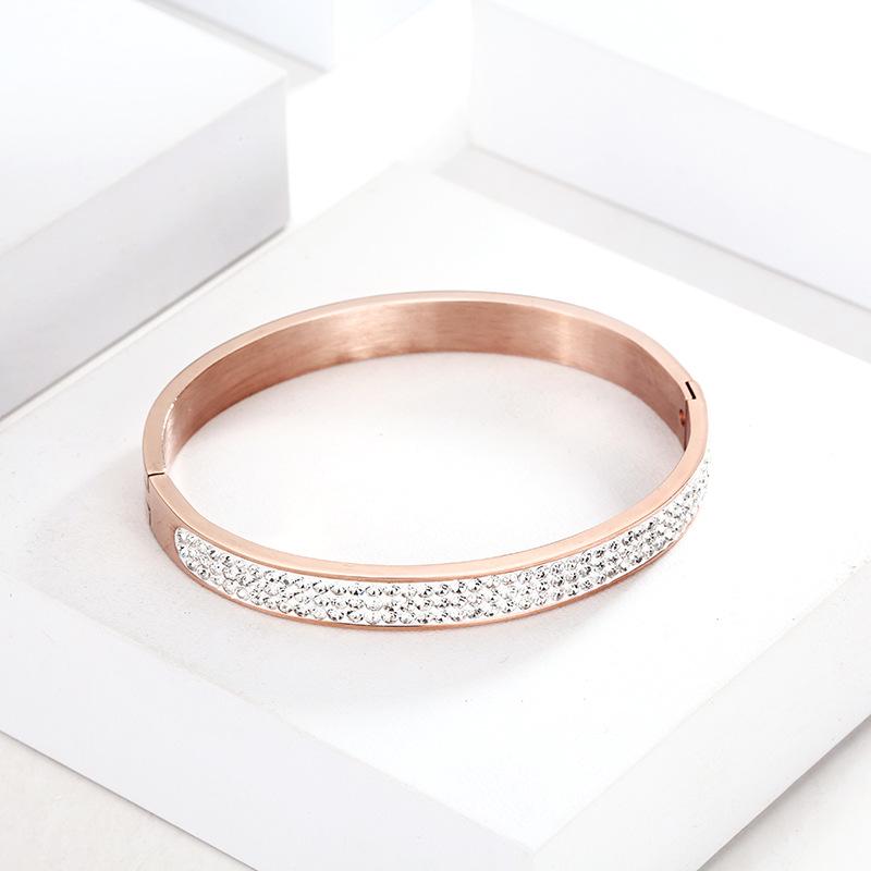 18K Gold-Plated Titanium Steel Diamond Bangle for Women & Men's Open Bracelet