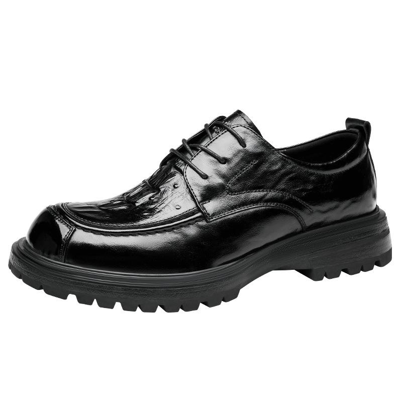 2025 round head men's business leather shoes British style derby shoes first layer cowhide trend versatile wedding shoes black