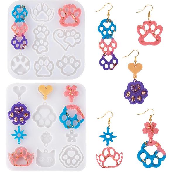 

FASHEWELRY 20 Styles Paw Print Earring Charms Silicone Molds Animal Dog Keychain Charms Resin Molds Pet Kitten Heart Cute Epoxy Resin Casting Molds