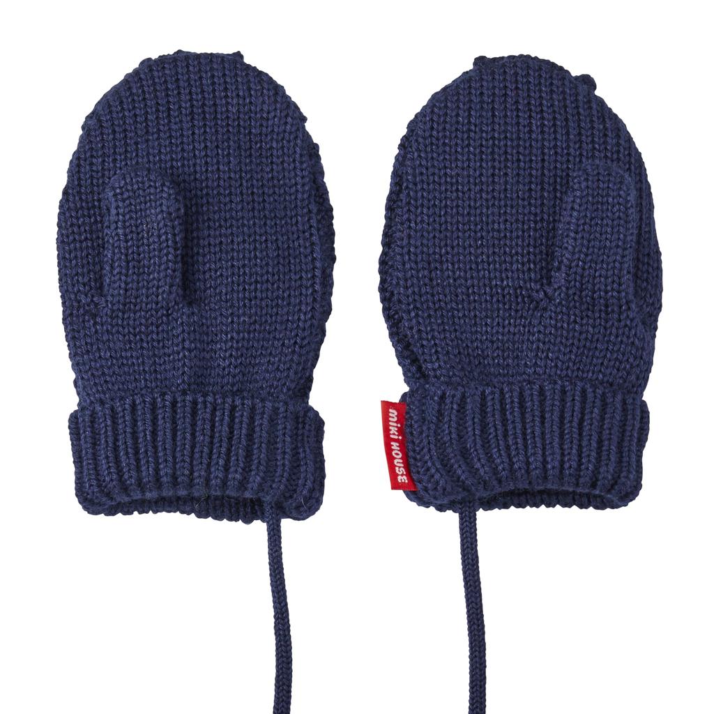 MIKI HOUSE Knitted Mittens with Bear Solid Cable Made In for Boys and Size M Navy Drawstring, Design, Color, Knit, Japan, Girls, Baby, Kids,