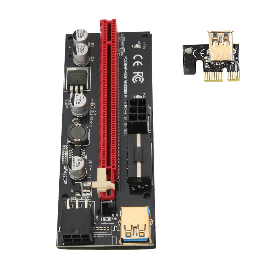 Placa Riser PCIE 1X para 16X 4 Capacitores Sólidos Interface 6 PIN Cabo USB Design de Fivela Fixa PCIE GPU
