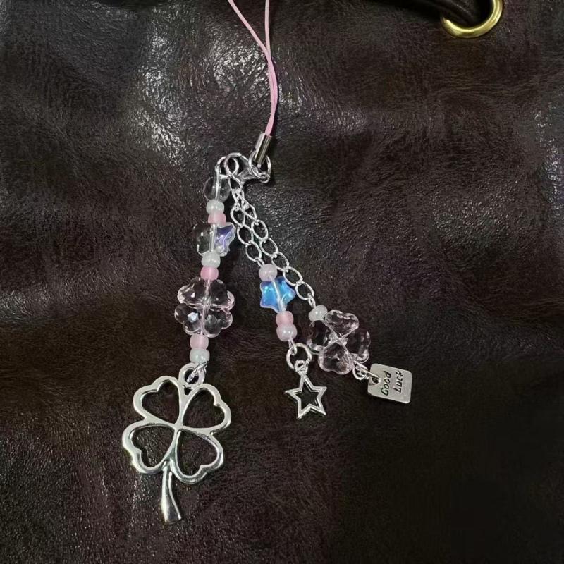 Cute Four Leaf Clover Keychain Bag Earphone Cover Pendant Decoration Kawaii Mobile Phone Lanyard Home Decoration Accessories