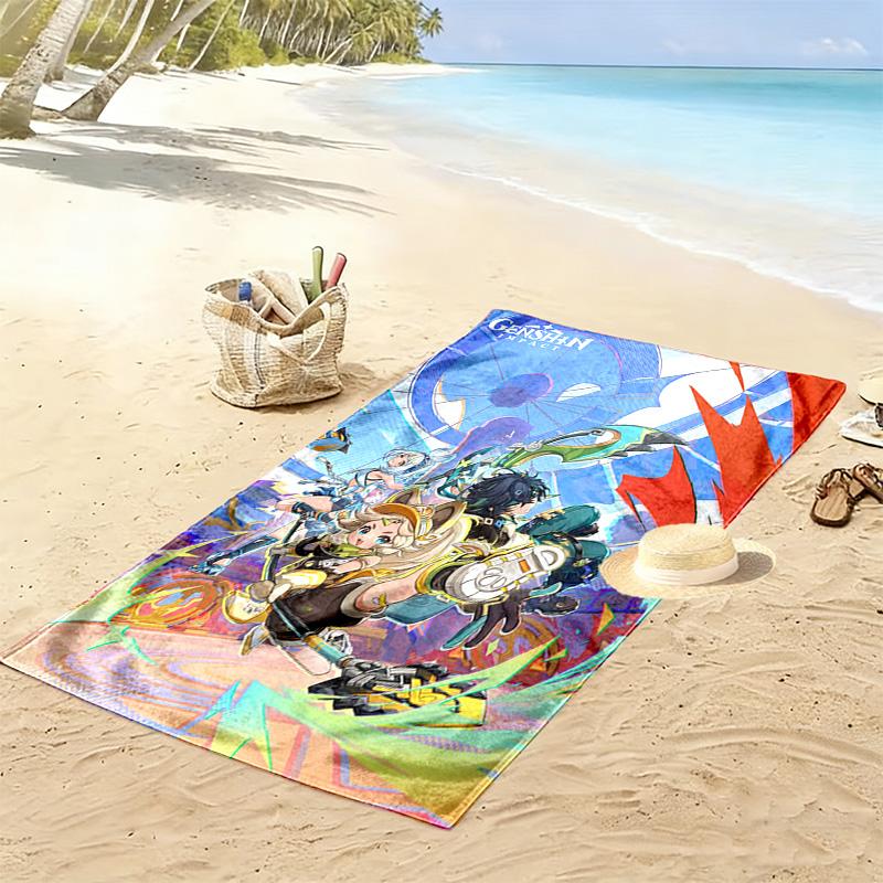 Genshin Impact Print Beach Towel, Large Soft Quick Dry Towel for Beach Camping Swimming
