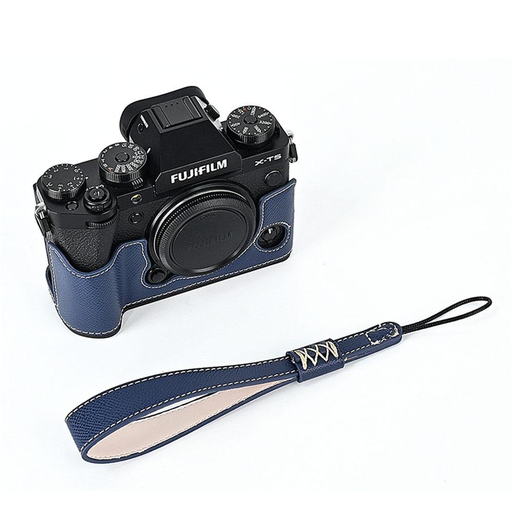 XT5 Palm Print PU Leather Camera Half Case for Fujifilm XT5 Fuji X-T5 Bottom Opening Cover With Strap