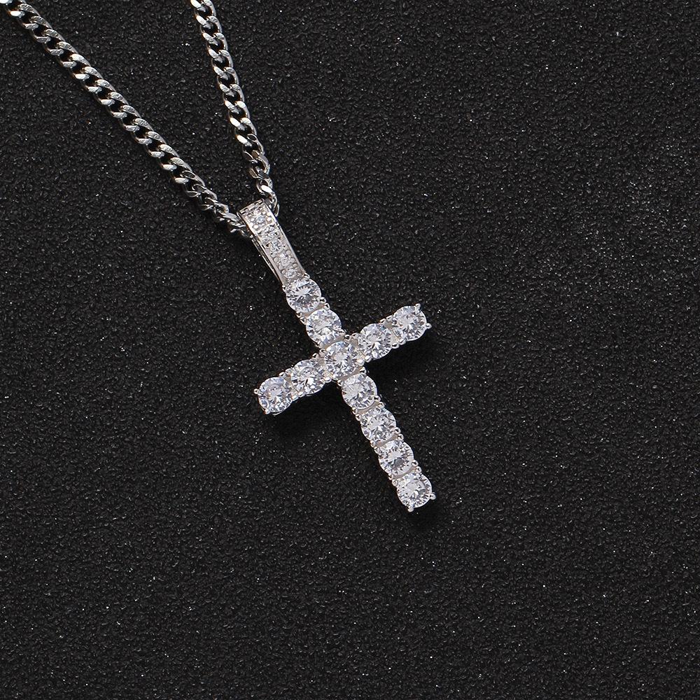 European-American Hip-hop Inlaid Diamond Cross Titanium Steel Necklace: High-end Unisex Sweater Chain