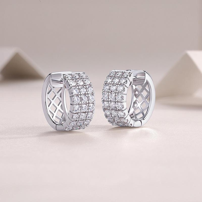 Three Rows of Dense Inlaid Zircon Earrings, Exquisite, Trendy, Casual, Fashionable, High-end, Exquisite and Versatile Zircon