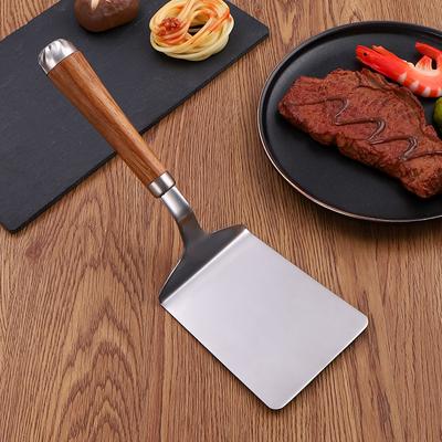 Stainless Steel Square Head Steak Cooking Spatula Pizza Shovel Pancake Beef Turner Scraper Wood Handle BBQ Utensils for Kitchen