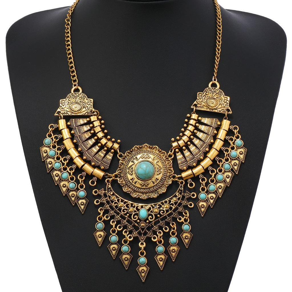 Ethnic European and American Retro Tassel Necklace Exaggerated Sweater Clavicle Chain