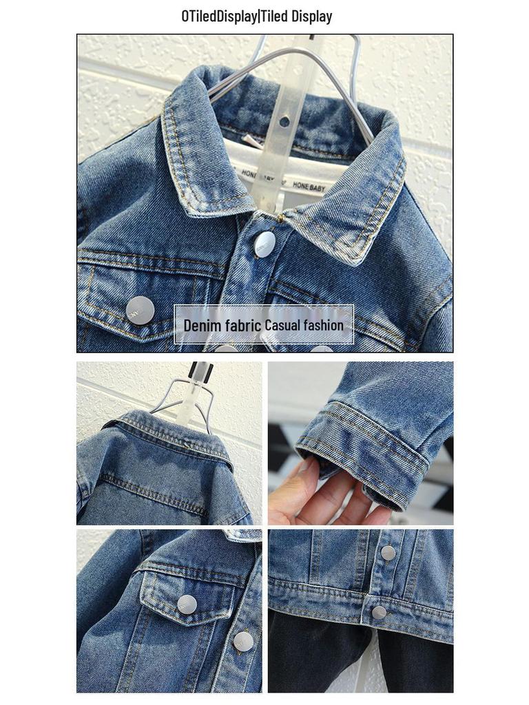 K-pop Monster Hunter Girls' Denim Jacket - Spring/Autumn Trendy Lapel for Medium/Large Kids