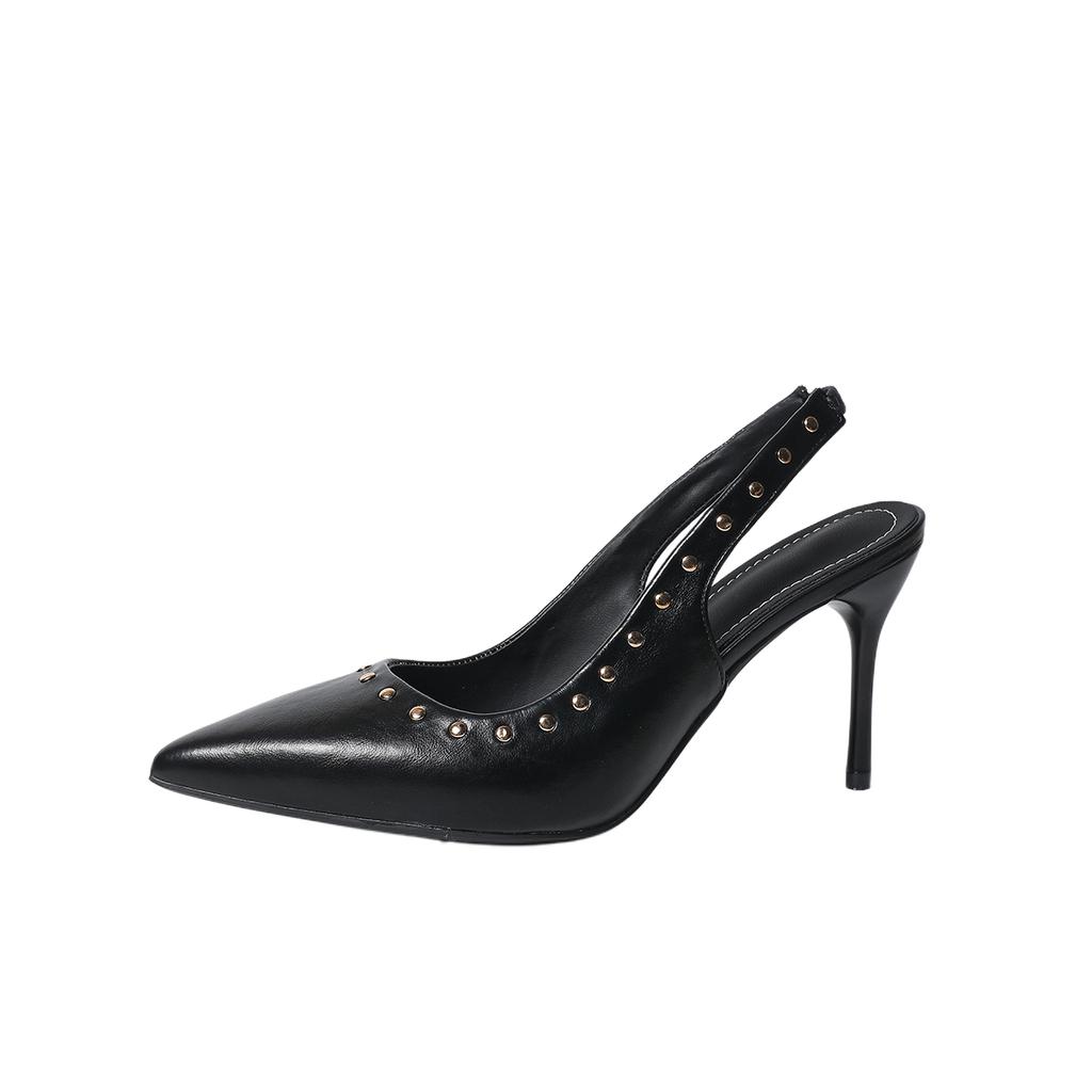 Temperament Slip-on Stiletto Sandals 2026Summer New Pointed Toe Shallow Rivet Heels