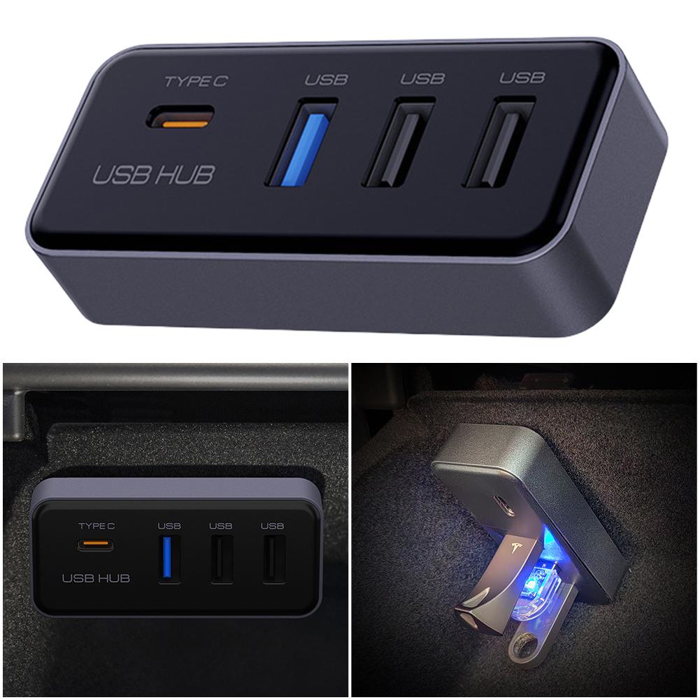 4-in-1 Multi Port Glove Box USB Hub Expansion Dock USB Adapter for Tesla Model 3 Model Y Car Accessories