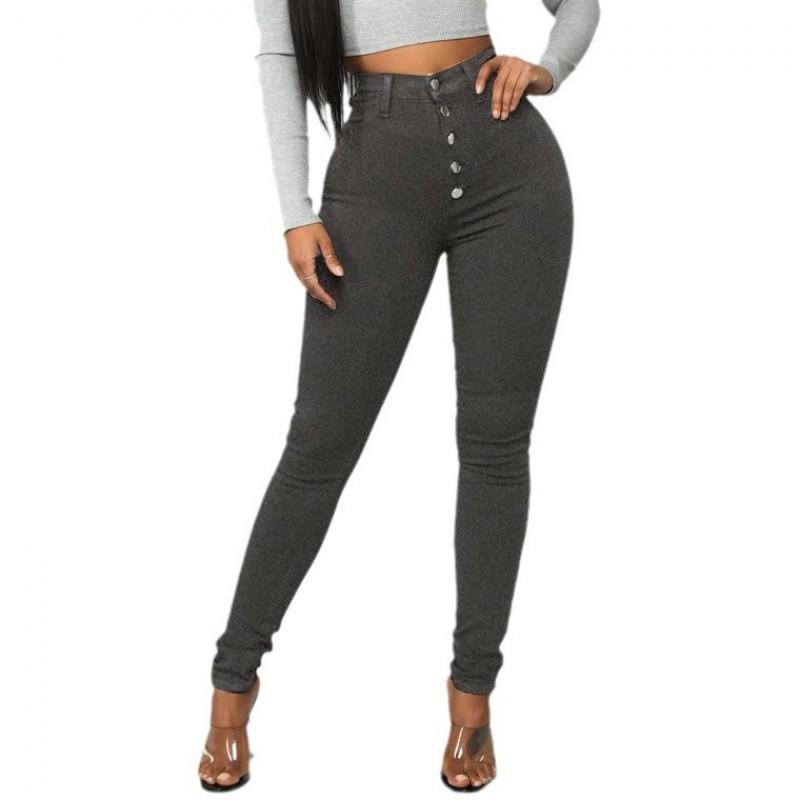 High Waist Stretch Denim Pants Women Slim Fit Pencil Jeans With Button Fly Elasticity Casual Office Wear
