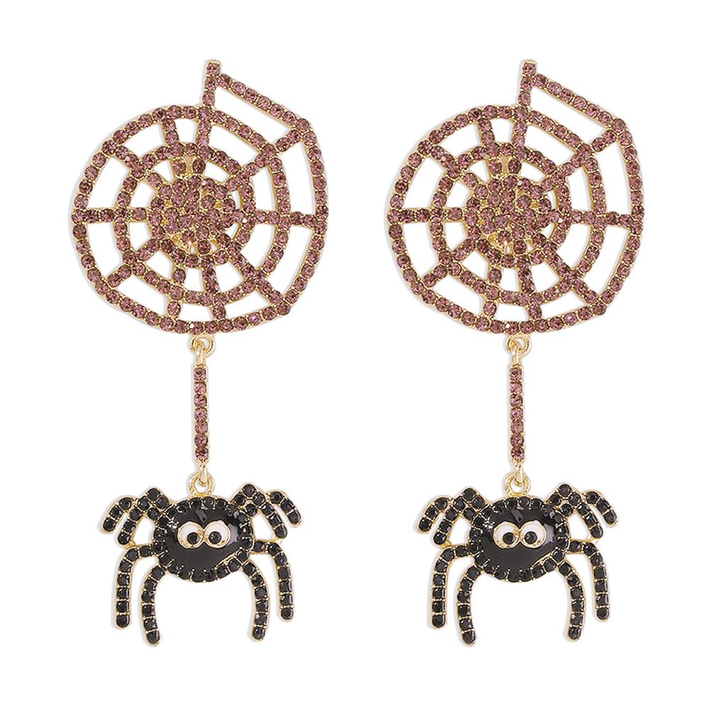 Exaggerated Personality Earrings Female, Full of Diamond Spider Web Fun Earrings Halloween Funny Earrings