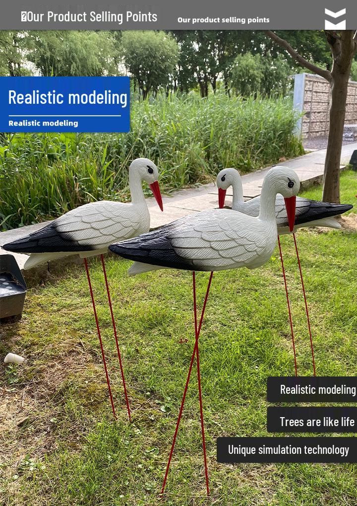 Outdoor Creative White Crane Flamingo Rockery Ornament: PE Material Micro Landscape Decoration