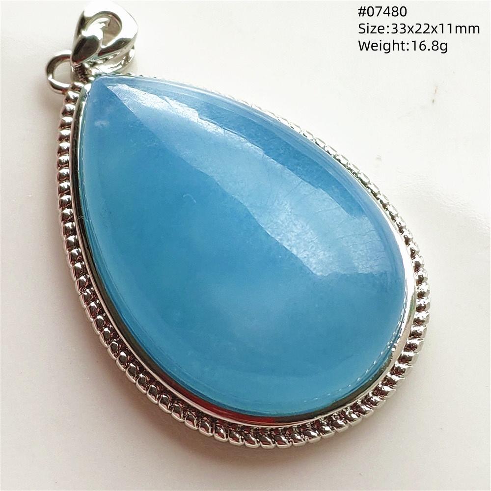 Natural Blue Aquamarine Oval Pendant Jewelry For Women Men Dark Aquamarine Necklace Fashion Brazil AAAAAA