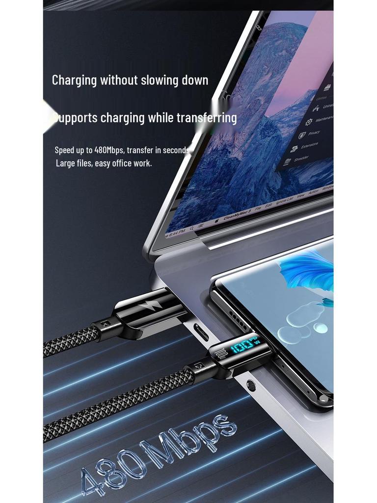 100W Digital Display A-C Fast Charging Cable for Apple, Samsung, Huawei, Xiaomi Phones