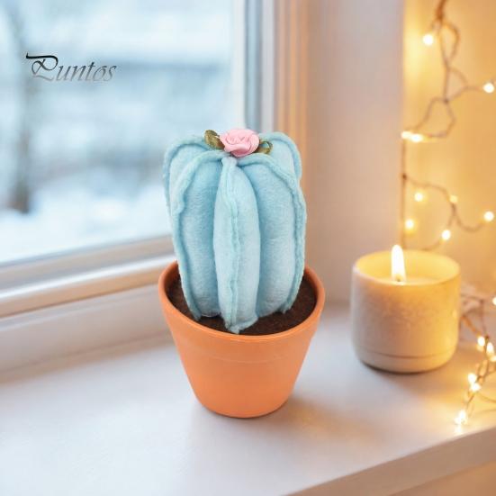 Decorative Artificial Plant for Office Handmade Cactus Ornaments, Soft Fabric Potted Desk Small Succulents Decor Decor, No Watering Mini Desktop