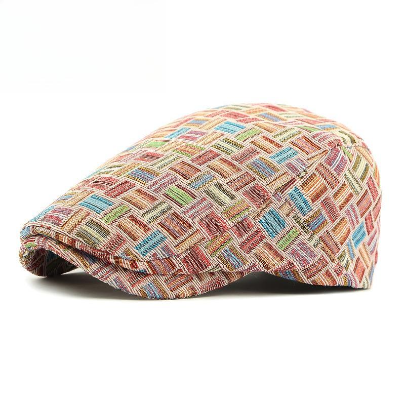 Unisex Vintage Woven Jacquard Plaid Flat Cap Retro Ethnic Style Beret Newsboy Hat Cabbie Ivy Cap for Men Women