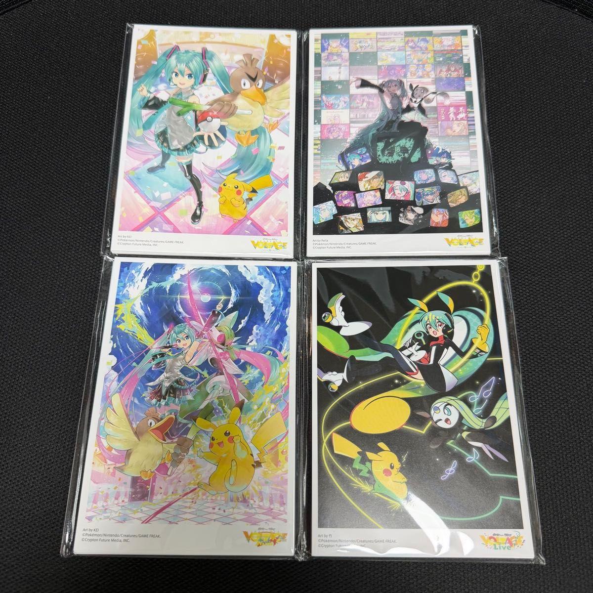 Used Poke Miku Postcard A, B, C, D Set Pokemon Hatsune Miku VOLTAGE