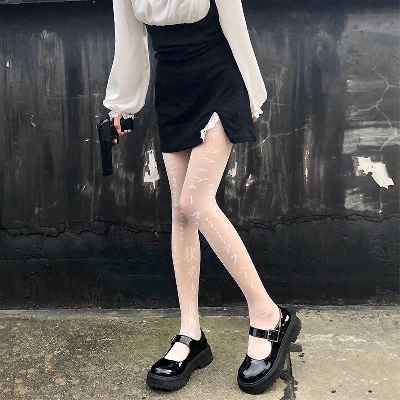 Lolita Alphabet Pantyhose JK Girls Tights Japanese Characters Transparent Body Shaping Bottoming Stockings Harajuku Women Tights
