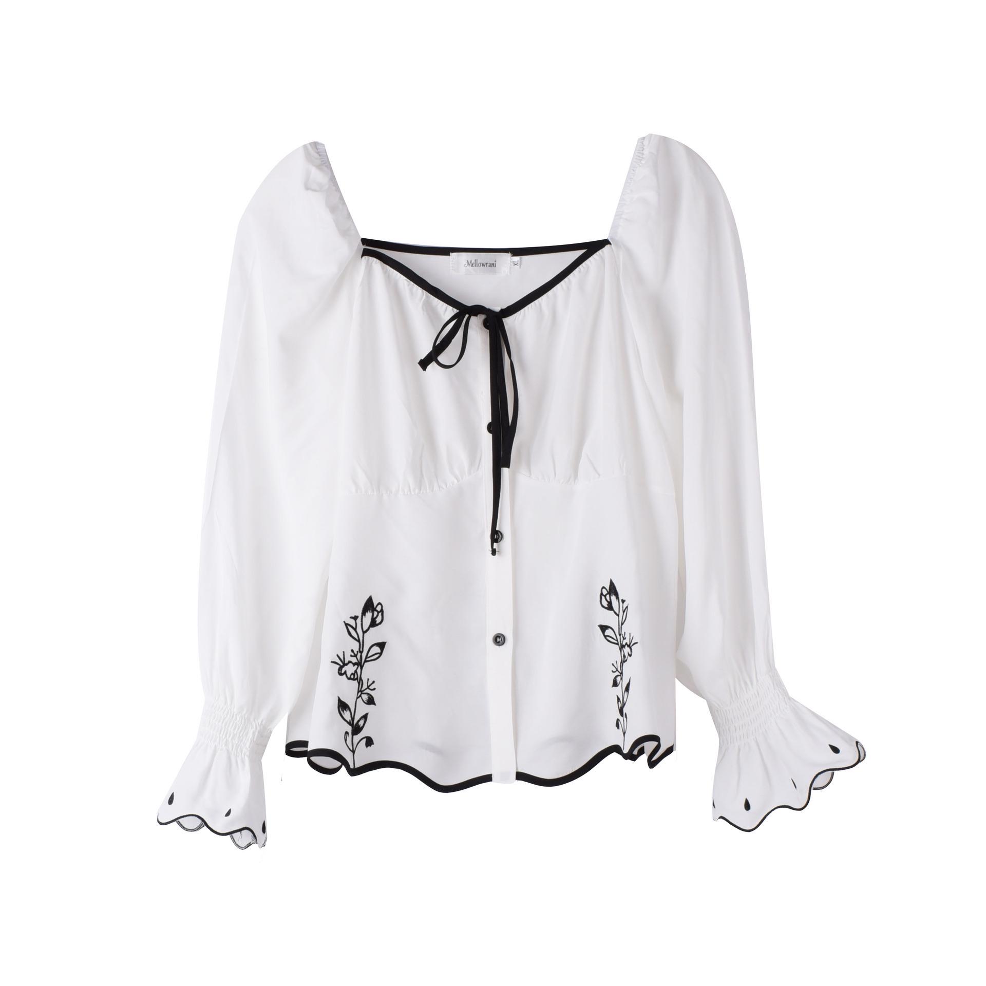 

K2012 Plus Size Women s French Square Neck Embroidery Shirt for Fat Sister 240 Jin 1XL белый