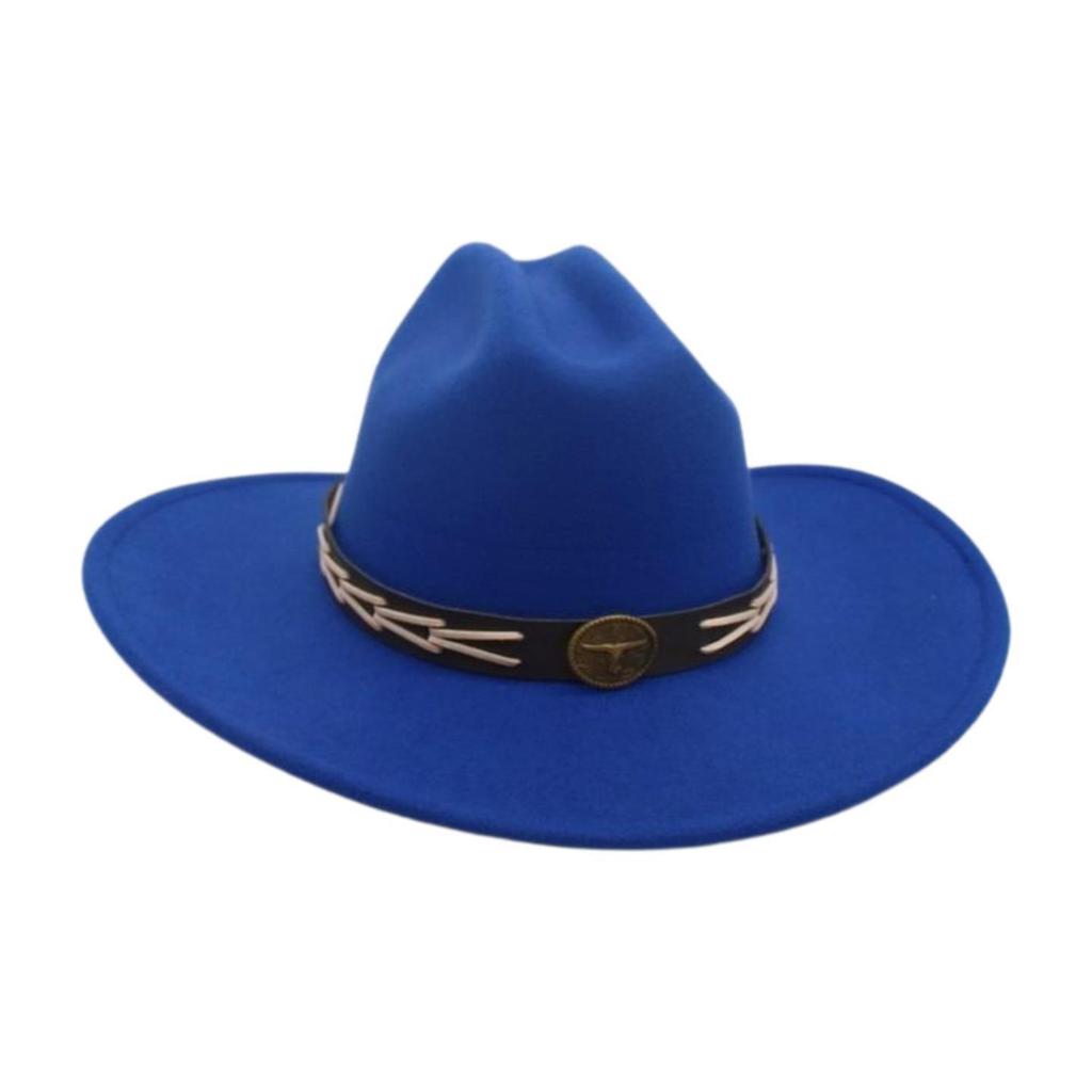 Ladies Shopping Concave Shape Internet Celebrity Top Hat New Fashion Simple Cowboy Hat One Word Top Wide Brim Woolen Jazz Hat