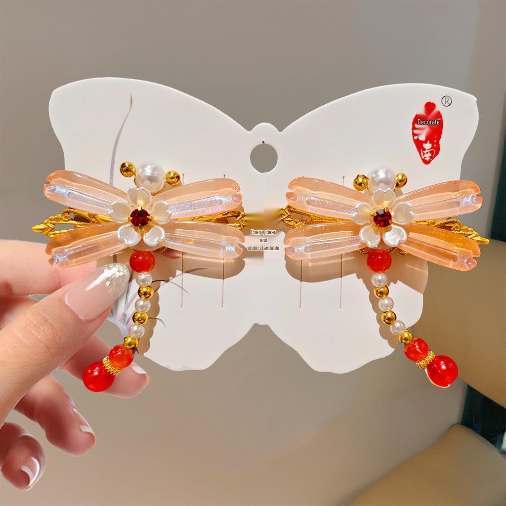 Mid-Autumn Hanfu Fairy Hair Clip - Women's & Children's Ancient Style Floral Tassel, Sweet Accessory for Girls