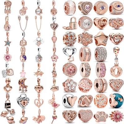 Nové jemné růžové zlato bílá růžová klip Dasiy Ocean Summer Charms Fit originální náramek pokovený mincovým stříbrem 925 pro ženy šperky