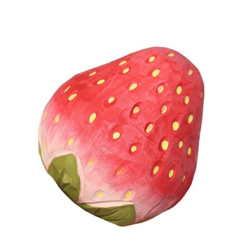 Strawberry Wood Carving Crafts  Handmade Cute Apple Wooden Carved Ornaments Home Office Desktop Creative Decoration