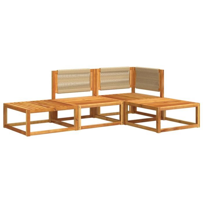 VidaXL Ensemble de canapés de jardin 4 pièces avec coussins en bois d'acacia et corde 3278847