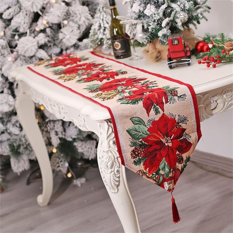 Christmas Table Runner with Tassels 68Inches Long Seasonal Winter Christmas Holiday Tablecloth Cover Table Decorations