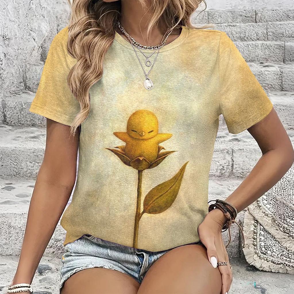 Summer Round Neck Cartoon Animal Pattern 3D Print Top Fashionable Casual Short Sleeved Women's T-shirts