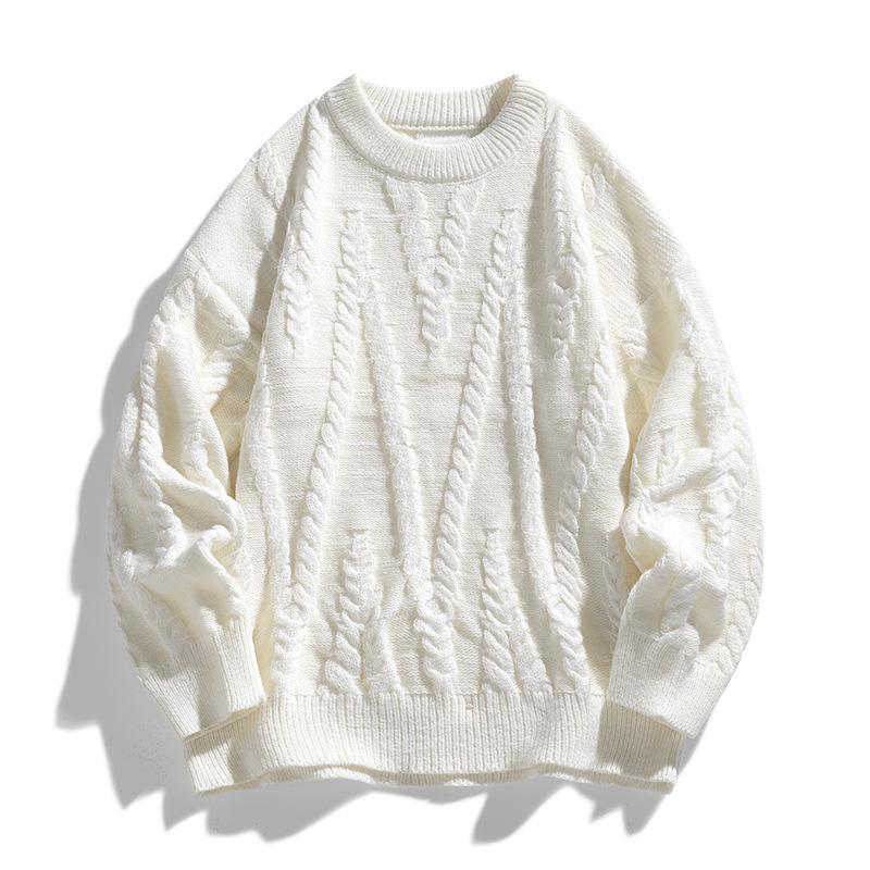 

Autumn and Winter New Striped Sweater Men Couple Coat Men Long T-shirt Round Neck Knitted Sweater Men Long Sleeves M білий