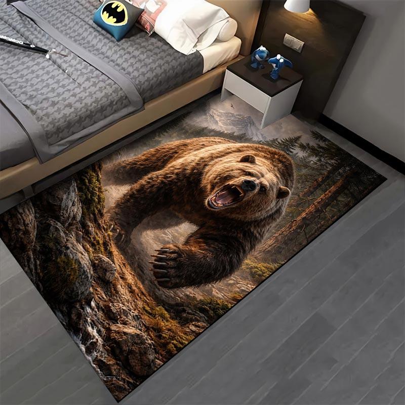 Realistic Roaring Bear Forest Print Carpet for Living Room Decor Suitable for use as an anti-slip for living room bedroom sofas